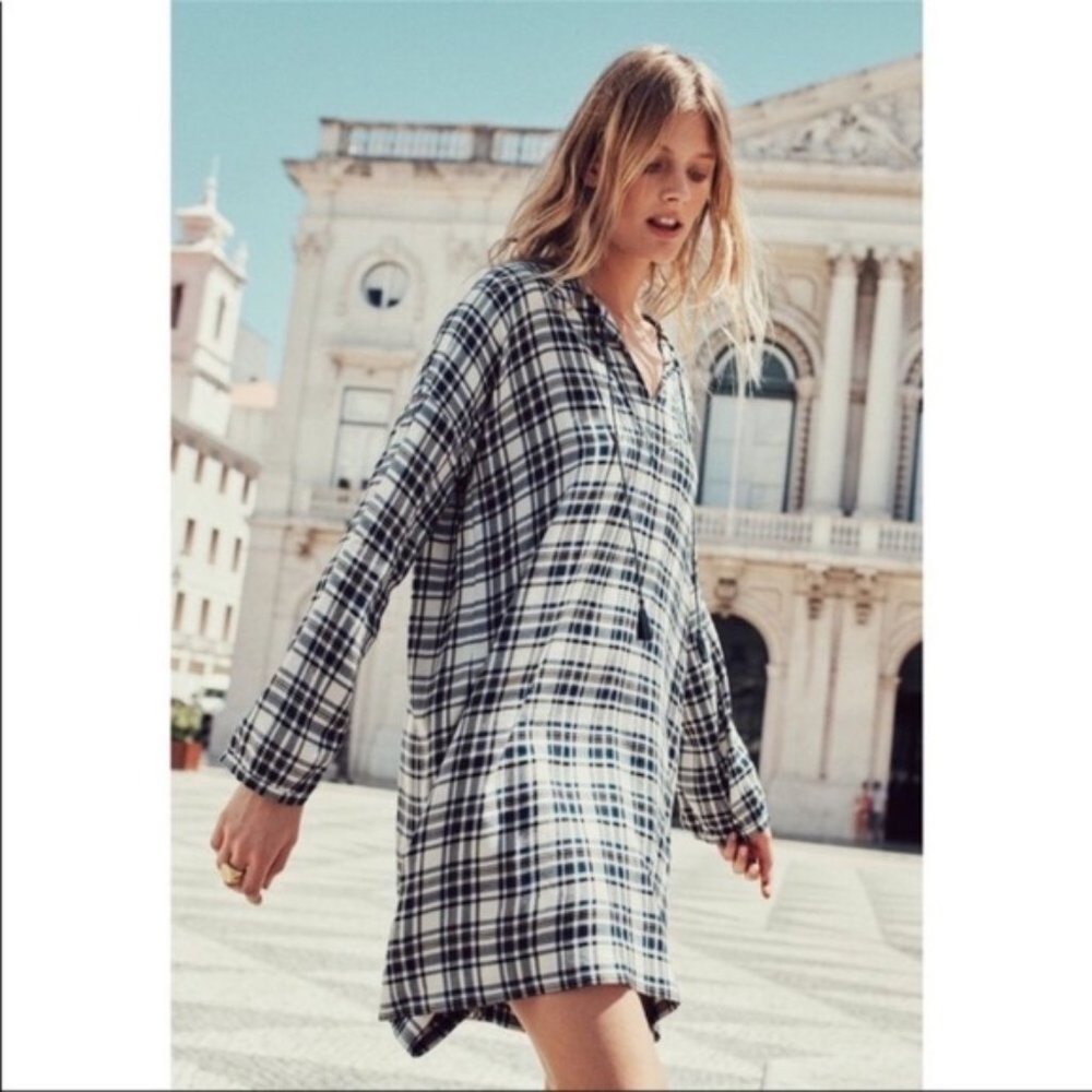 Madewell Plaid Artiste Tunic Dress tassels F5385